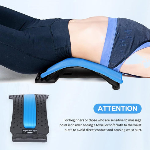 Magic Back Support Stretching Device, Back Massager for Bed & Chair, Multi-Level Lumbar Support, Black/Blue