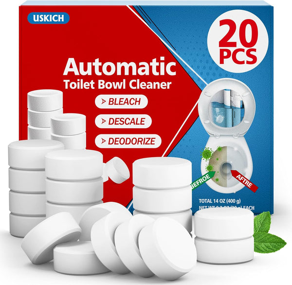 USKICH Toilet Bowl Cleaner Tablets, 20 PACK, Automatic Cleaners with Bleach