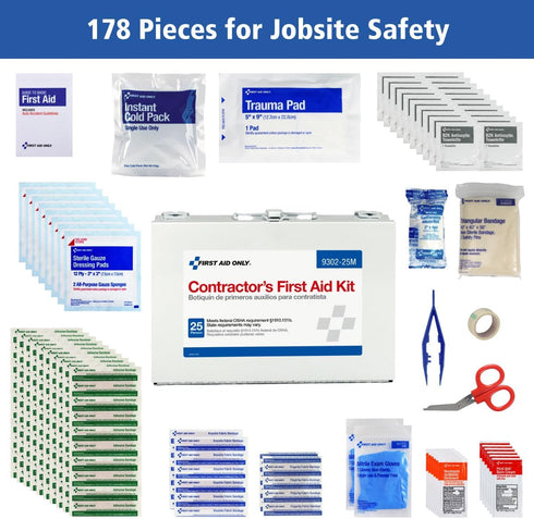 First Aid Only 9302-25M 25-Person Contractor's Emergency First Aid Kit, 178 Pieces for Home Renovation