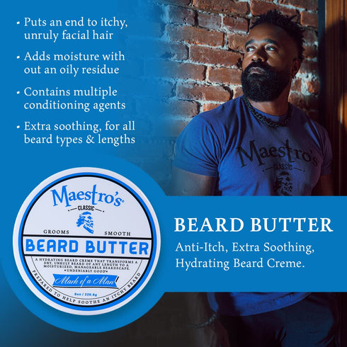 Maestro's Classic BEARD BUTTER | 4 Ounce Mark of a Man Blend, Hydrating, Anti-Itch, Extra Soothing for All Beard Types