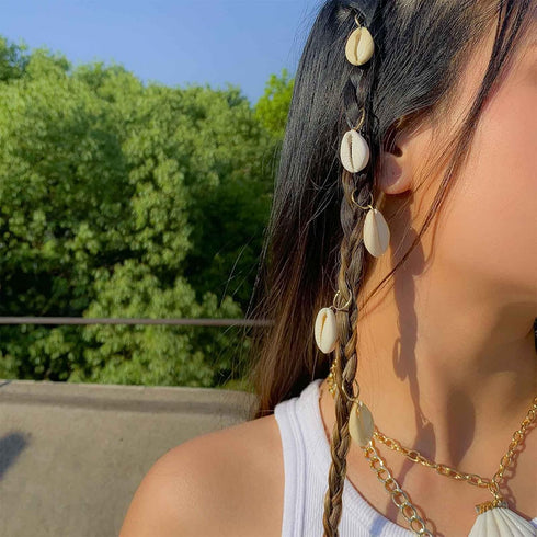 Vintage Dreadlock Hair Rings Clips Shell Braid Hair Hoops Hair Decoration Sea Shell Dangle Hair Braid Rings Hip Hop Hair Rings Accessories for Women and Girl Headdress 5 Pcs (Gold)
