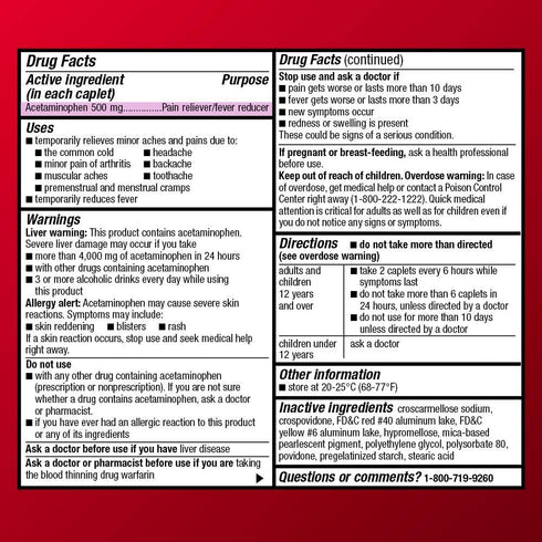 Amazon Basic Care Rapid Release Acetaminophen Caplets 500 mg, Extra Strength Pain Reliever, 400 Count