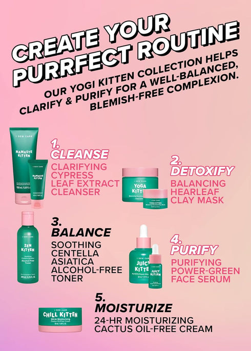 I Dew Care Skincare Set - Kitten My Balance On | Includes Kaolin, Heartleaf Extract, Foam Cleanser, Wash-off Mask, Serum