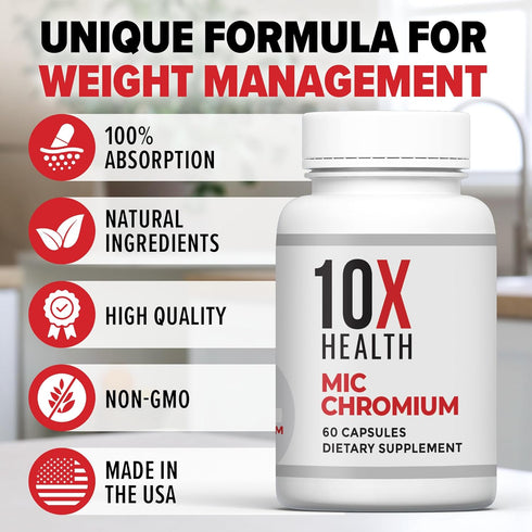 10X Health MIC Chromium Supplement - 60 Capsules with Choline, Inositol & L Methionine