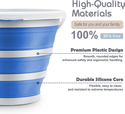Goderewlid Collapsible Bucket 2.6 Gal/10L, BPA-Free - Portable Foldable Water Pail for Home, Outdoors, Car Wash, Blue