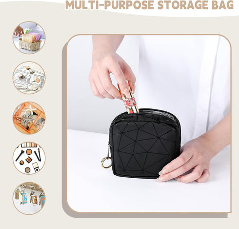 4.5" Mini Makeup Bag for Women, Small Black Cosmetics Bag for Purse, Portable Pouch with Zipper for Girls