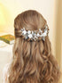 Unicra Flower Silver Bride Wedding Hair Vine - Pearl Bridal Hair Piece with Blue Rhinestone