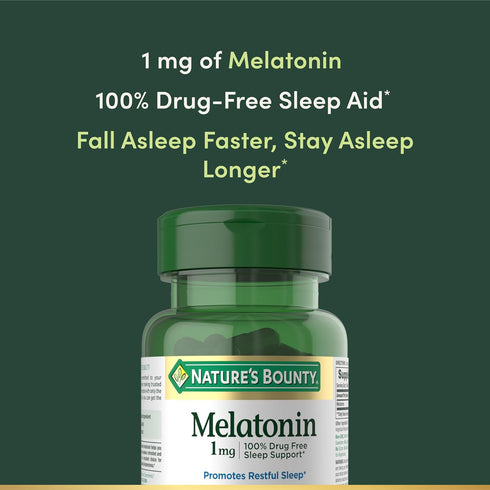 Nature's Bounty Melatonin, 1mg, 180 Tablets, 100% Drug Free Sleep Aid, Promotes Relaxation and Sleep Health