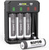 Rechargeable AA Lithium Batteries, 1.5V 3400mWh, 4 Count with Smart Charger, 1500 Cycle