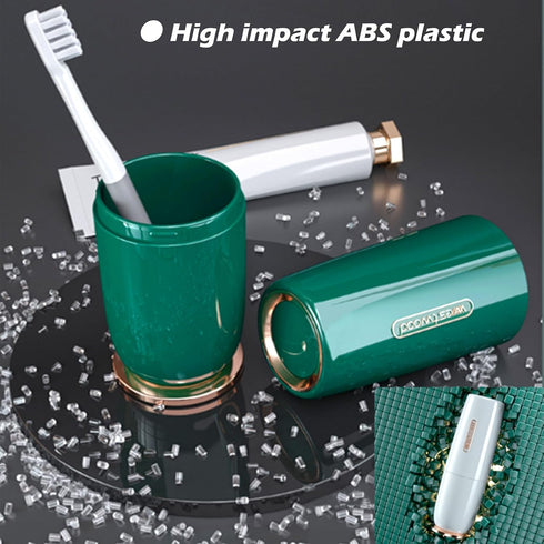 Luxury Green Plastic Travel Toothbrush Holder Case with Cover, Portable Cup, Storage Container for School, Camping,