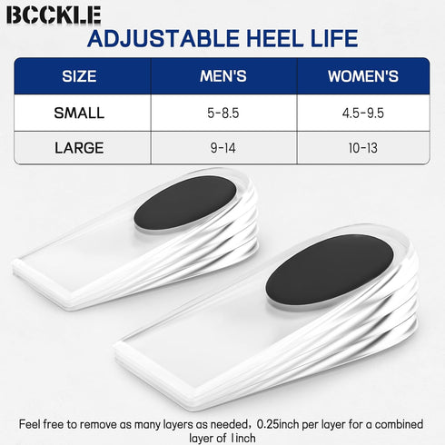 BCCKLE 4 Layers Adjustable Orthopedic Heel Lift, Anti-Shock Heel Pads for Pain Relief & Sports Injuries
