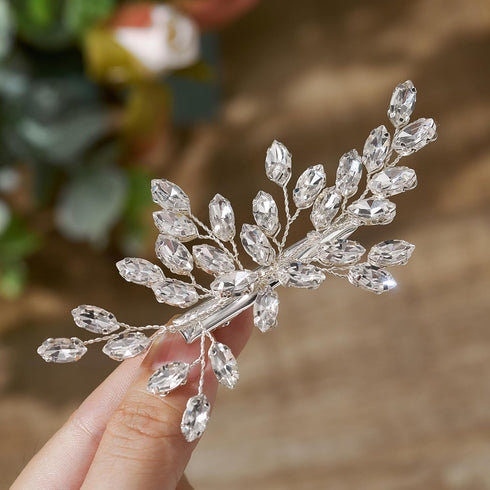SWEETV Rhinestone Bride Wedding Hair Clip, Silver Crystal Bridal Hair Comb, Sparkly Hair Piece for Women/Girls &