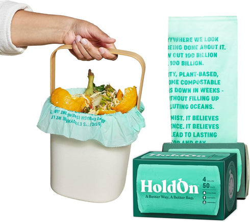 4-Gallon Trash Bags, Plant-Based, Heavy-Duty, Compostable Small Kitchen Trash Bags, 2-pack, 100 Bags