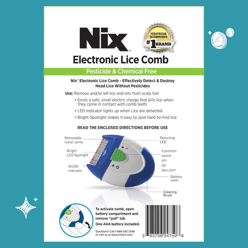 Nix Electronic Lice Comb - Instantly Kills Lice & Eggs, Removes from Hair