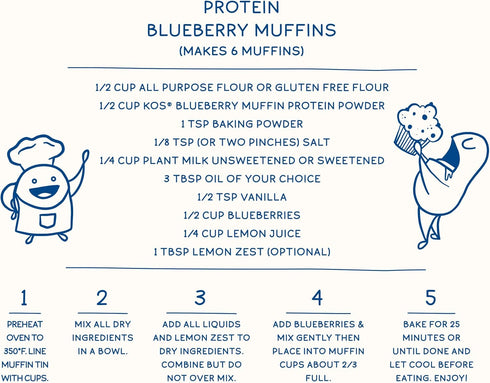 KOS Plant Based Protein Powder - Blueberry Muffin, Organic Pea Protein Superfood, Vegan Meal Replacement, 10 Servings