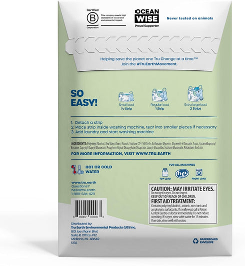 Tru Earth Compact Dry Laundry Detergent Sheets, Unscented - Up to 128 Loads (64 Sheets) - Paraben-Free - Original Eco-Strip Liquidless Laundry Detergent, Travel Laundry Sheets