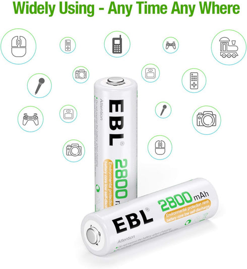 EBL AA 2800mAh High Performance Ni-MH Rechargeable Batteries, 4 Pack