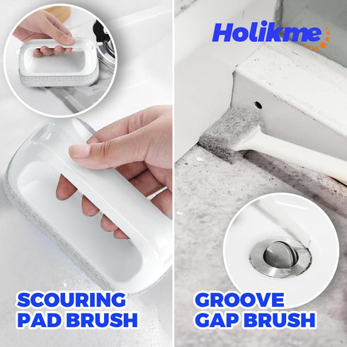 Holikme 7 Pack Dish Cleaning Brush & Pad Set, Kitchen Scrub Brush, Scouring Pad, Bendable Clean Brush & Groove Gap