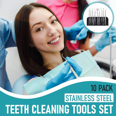 Dental Kit Tools, 10 Pack Stainless Steel Plaque Remover, Oral Care Kit with Plaque Cleaner and Scrapers