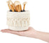 Mkono Macrame Makeup Brush Holder Organizer, Set of 2 Boho Decor Baskets for Pen Pencil Box Container, Ivory