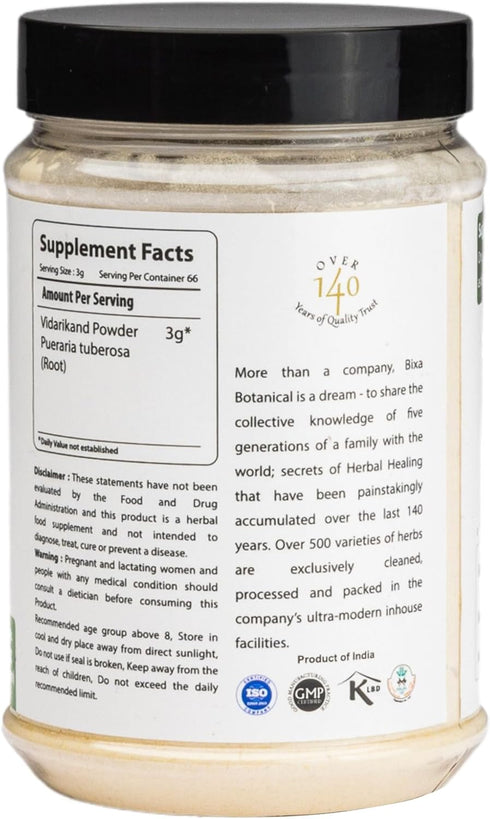 Indian Kudzu Root Powder (Pueraria tuberosa/Vidarikand), 7 Oz (200g) - Promotes Muscle Mass, Strength & Weight Gain by