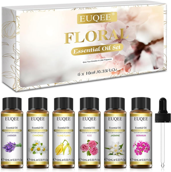 Floral Essential Oils Set of 6 - Pure Essential Oil Gift Set for Diffusers, Soap & Candle Making - 10ml