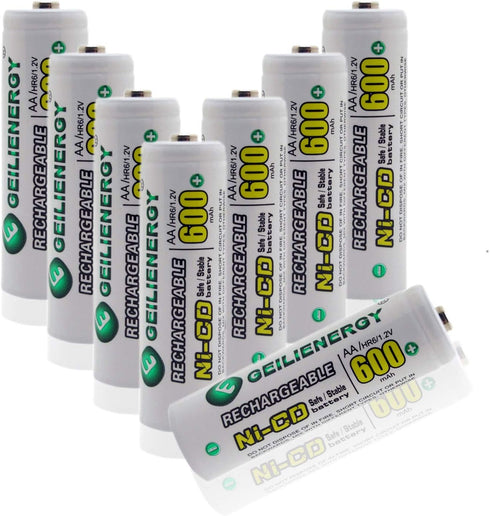 GEILIENERGY NiCd AA 600mAh 1.2V Solar Light Rechargeable Batteries for Garden Light, Pack of 8
