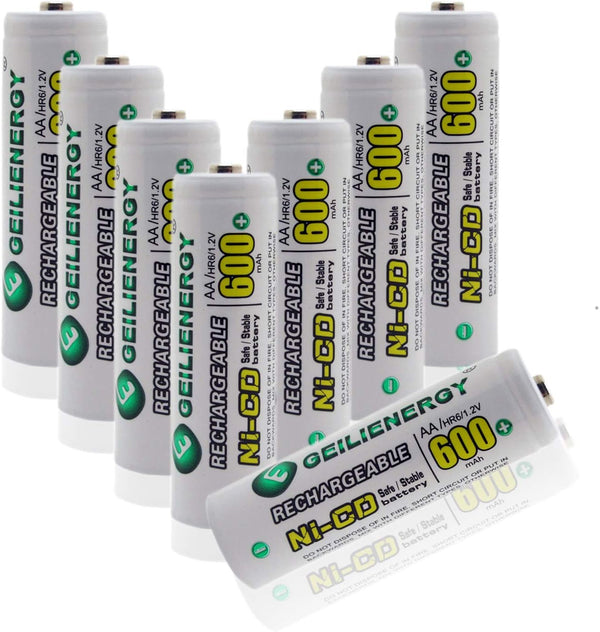GEILIENERGY NiCd AA 600mAh 1.2V Solar Light Rechargeable Batteries for Garden Light, Pack of 8