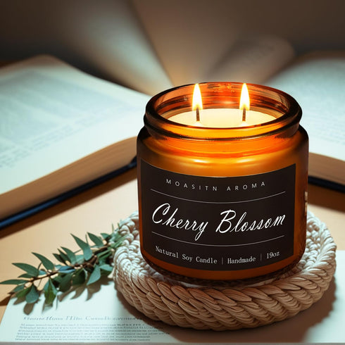 Home|19oz 100h Candle|2 MOASITN Cherry Blossom Large Heavenly Scented Candles for Long Lasting Clean Burn|Natural Soy
