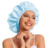 Satin Bonnet Silk Hair Bonnet for Sleeping, Slouchy Beanie Hat for Women's Natural & Curly Hair (Blue)