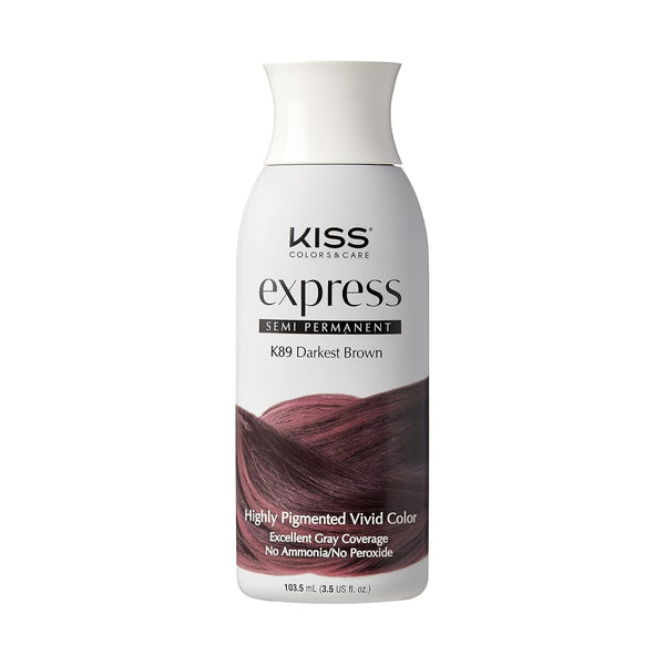 Kiss Express Semi-Permanent Hair Color – Vivid, Highly Pigmented Dye for Vibrant Hair, 3.5 oz, Darkest Brown, 1 Count