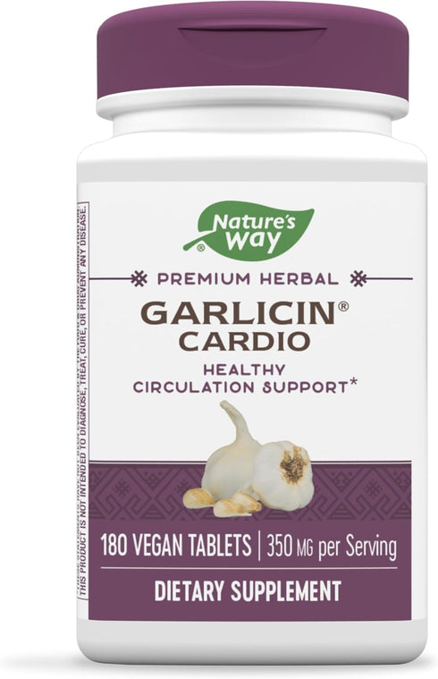 Nature's Way Premium Herbal Garlicin Cardio, 350 mg - 180 Count for Heart Health