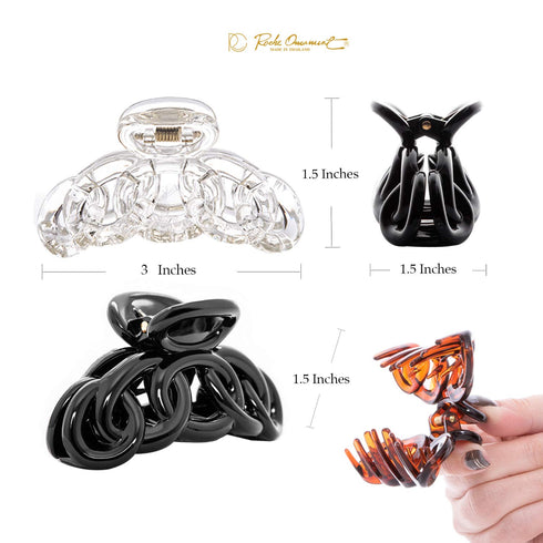 RC ROCHE ORNAMENT 6Pcs Women's Vintage No Slip Strong Hold Sectioning Styling Power Hair Accessories (Medium Clear
