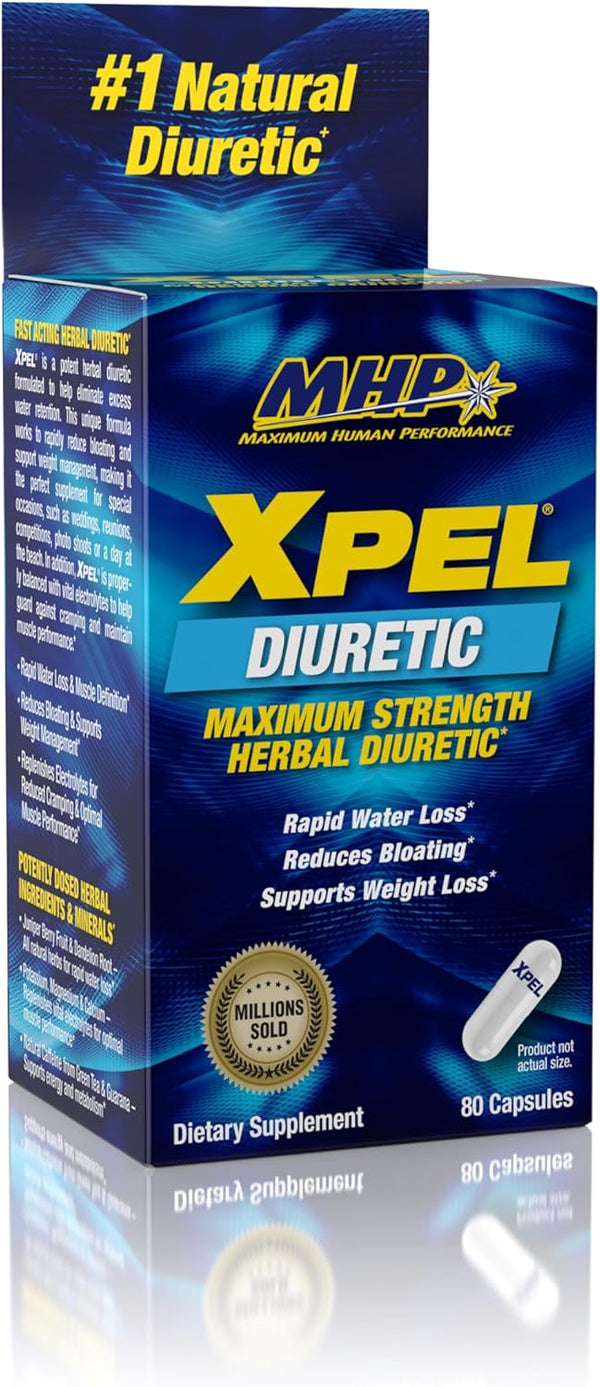 Maximum Human Performance Xpel Maximum Strength Diuretic Water Pills, 80 Capsules for Water Retention Relief