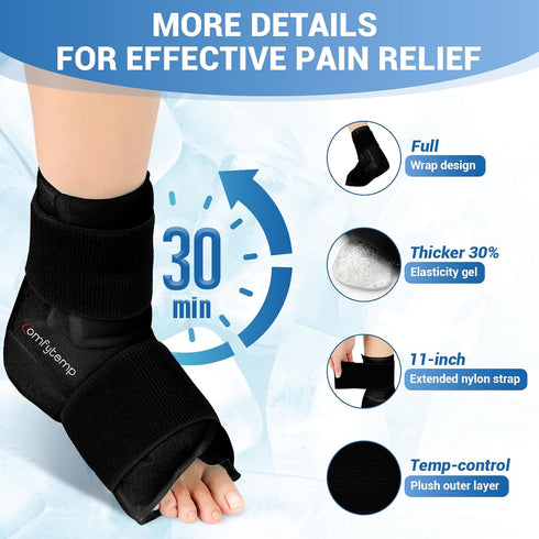Pack 1 Pack Comfytemp Ankle Foot Ice Wrap for Plantar Fasciitis Relief, Ankles Brace for Sprain, Heel Spur, Swelling