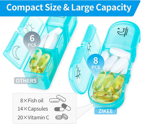 ZIKEE Compact Weekly Pill Organizer 3 Times a Day - 7 Day Pill Box with Roomy Case for Vitamins, Fish Oils, Supplements