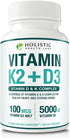 Max Absorption Vitamin K2 + D3 (5000IU) 90 Veggie Capsules from MK-7 and Cholecalciferol for Healthy Heart and Strong