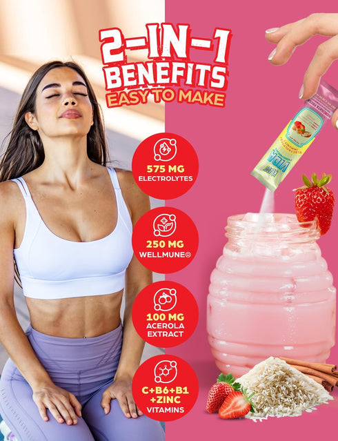 Immunity 15 Packs KLASS VIDA Hydration + Electrolyte Drink Mix Strawberry Horchata Agua Fresca | Sugar-Free Powder