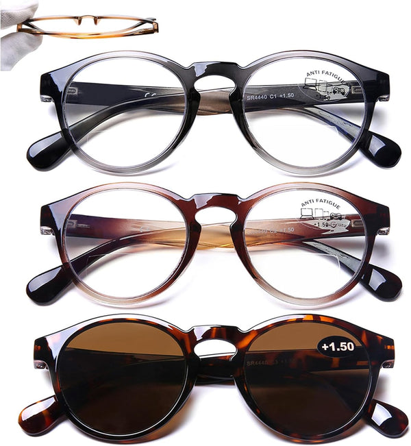 AQWANO 3-Pack Bifocal Computer Reading Glasses, Lightweight Comfort Ultra-Thin Stylish Round Readers