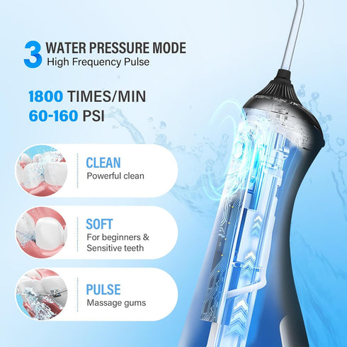 Water Flosser Picks for Teeth Cleaning, Cordless, IPX7 Waterproof, 320ML Portable Water Flossers, Rechargeable Oral