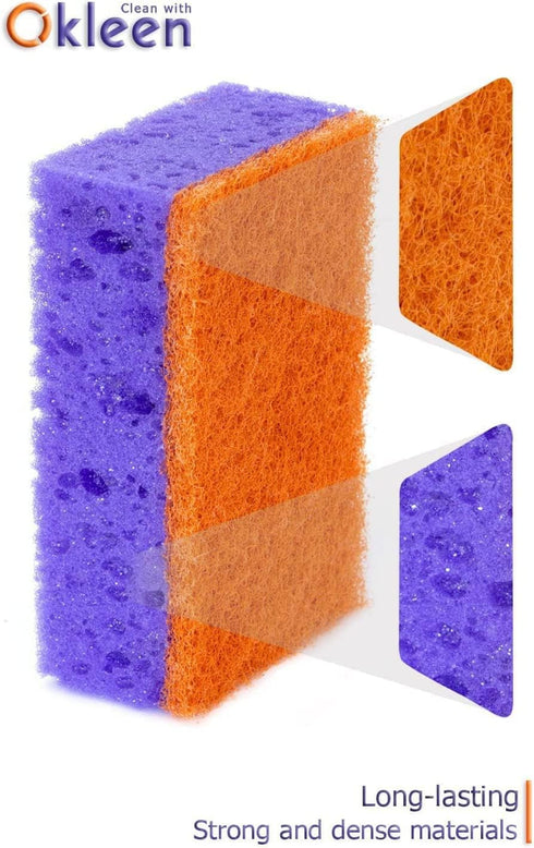 Multi Use Scrub Sponges 18 Pack, Purple and Orange, 4.3x2.8x1.4 inches, Heavy Duty Non Scratch Fiber, Odorless, Durable