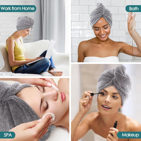 JEFFSUN Microfiber Hair Towel Wrap for Women, 2 Pack Super Absorbent Quick Dry Turban for Curly Long Thick Hair, 2