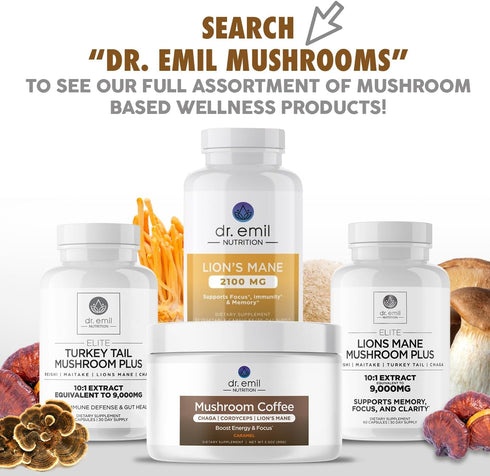 DR. EMIL NUTRITION 10 Mushroom Supplement, Functional Nootropic with Lions Mane for Mental Clarity & Immune Support