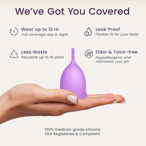EcoBlossom Reusable Menstrual Cup Set, Medical Grade Silicone Period Cups, Comfortably Use for 12 Hours (2 Regular Cups)