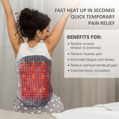 Snailax Heating Pad for Back Pain Relief, 16”x24” Electric Heat Pad with Adjustable Strap