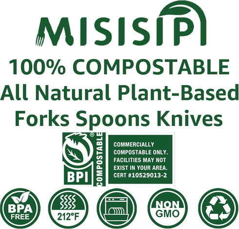 100% Compostable Heavy Duty Forks and Spoons, Biodegradable Disposable Cutlery for Parties, BBQ, Weddings