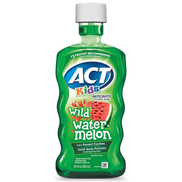 ACT Kids Anticavity Fluoride Rinse, Wild Watermelon, 16.9 fl. oz., Alcohol Free, Accurate Dosing Cup
