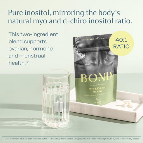 BOND Myo-Inositol & D-Chiro Inositol Capsules: 90 Vegan Hormone Balance & Ovarian Support Vitamins for Women