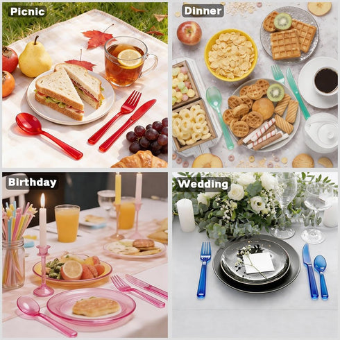 Pocoxll 150 Pack Set, Set, 50 50 50 Green Plastic Silverware Disposable Cutlery, Heavy Duty Flatware Disposable Plastic