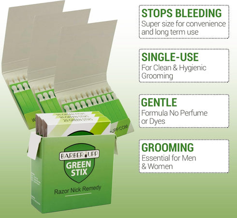 Styptic Sticks for Razor Nicks - 6 Pack (120 Green Stix) Disposable, Sanitary, & Fragrance-Free Shaving Accessories